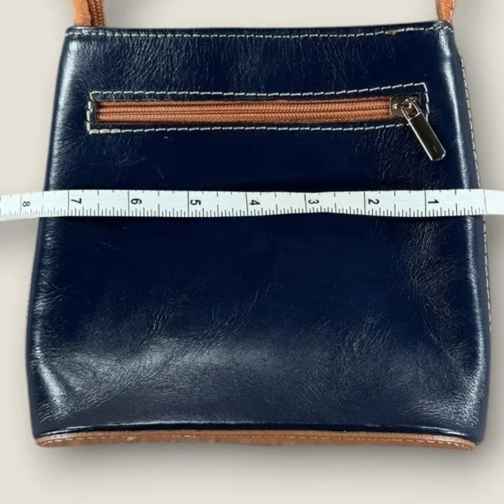 Vera Pelle Made in Italy Navy Blue Tan‎ Leather Crossbody Bag Small Handbag
